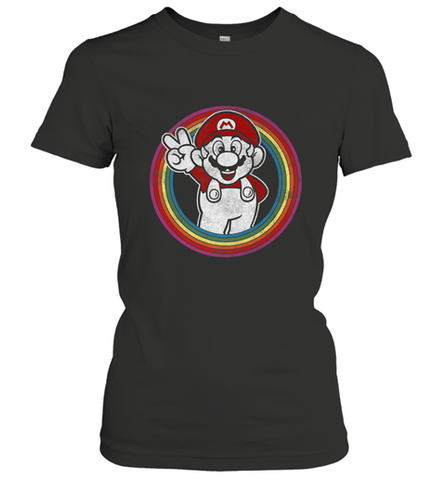 Super Mario Rainbow Circle Distressed Logo Women's T-Shirt Women's T-Shirt / Black / S Women's T-Shirt - jonhlittlestore88