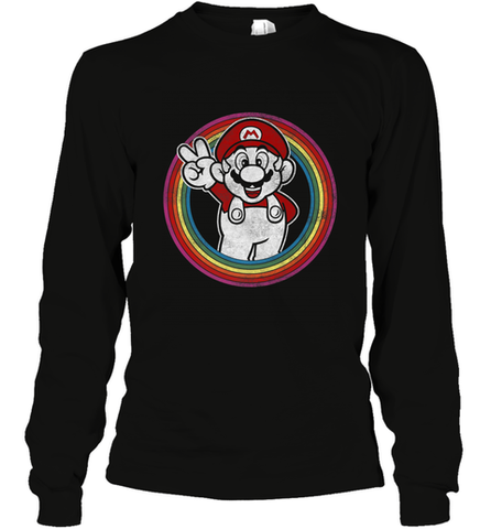 Super Mario Rainbow Circle Distressed Logo Long Sleeve T-Shirt Long Sleeve T-Shirt / Black / S Long Sleeve T-Shirt - jonhlittlestore88