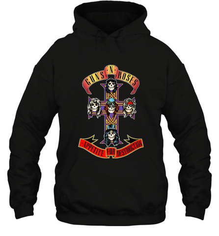 Guns N' Roses Classic Cross Logo Hooded Sweatshirt Hooded Sweatshirt / Black / S Hooded Sweatshirt - jonhlittlestore88