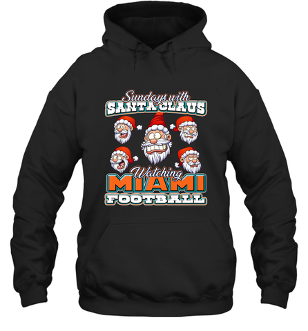 NFL Miami Christmas Funny Santa Claus Watching Football Hooded Sweatshirt Hooded Sweatshirt / Black / S Hooded Sweatshirt - jonhlittlestore88