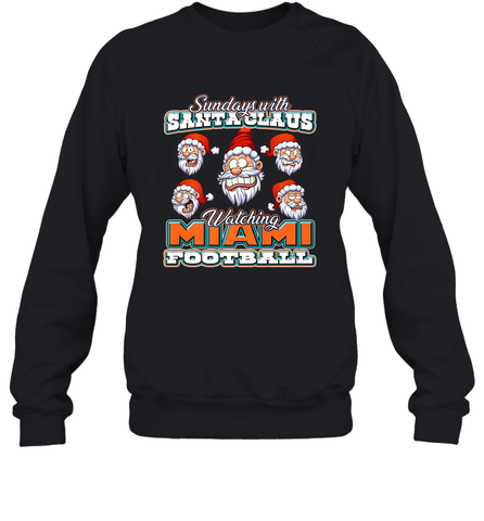 NFL Miami Christmas Funny Santa Claus Watching Football Crewneck Sweatshirt Crewneck Sweatshirt / Black / S Crewneck Sweatshirt - jonhlittlestore88