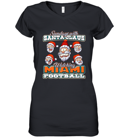 NFL Miami Christmas Funny Santa Claus Watching Football Women's V-Neck T-Shirt Women's V-Neck T-Shirt / Black / S Women's V-Neck T-Shirt - jonhlittlestore88