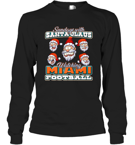 NFL Miami Christmas Funny Santa Claus Watching Football Long Sleeve T-Shirt Long Sleeve T-Shirt / Black / S Long Sleeve T-Shirt - jonhlittlestore88