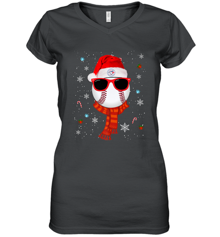 Toronto Blue Jays LogoChristmas Baseball Player Glasses Santa Hat Pajama Gift Women's V-Neck T-Shirt Women's V-Neck T-Shirt / Black / S Women's V-Neck T-Shirt - jonhlittlestore88