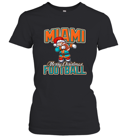NFL Miami Christmas Dabbing Santa Playing Miami Football Women's T-Shirt Women's T-Shirt / Black / S Women's T-Shirt - jonhlittlestore88