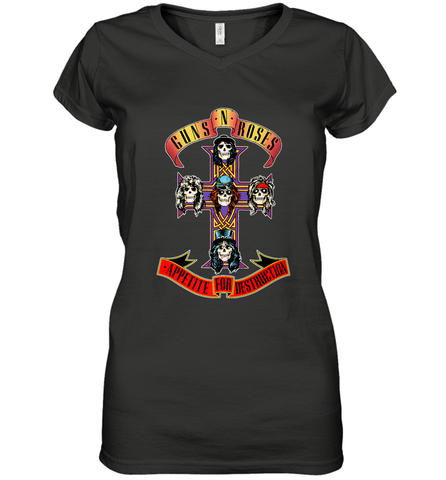Guns N' Roses Classic Cross Logo Women's V-Neck T-Shirt Women's V-Neck T-Shirt / Black / S Women's V-Neck T-Shirt - jonhlittlestore88