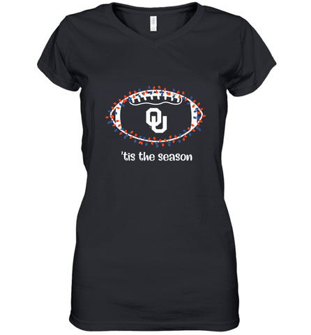 NFL Oklahoma Sooners Football And Christmas Lights Women's V-Neck T-Shirt Women's V-Neck T-Shirt / Black / S Women's V-Neck T-Shirt - jonhlittlestore88