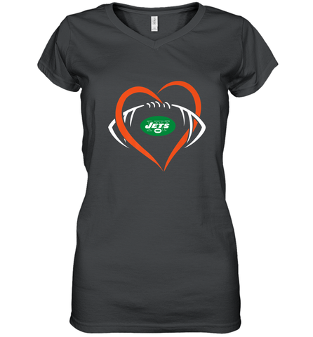 NFL New York Jets Heart Love Football Women's V-Neck T-Shirt Women's V-Neck T-Shirt / Black / S Women's V-Neck T-Shirt - jonhlittlestore88