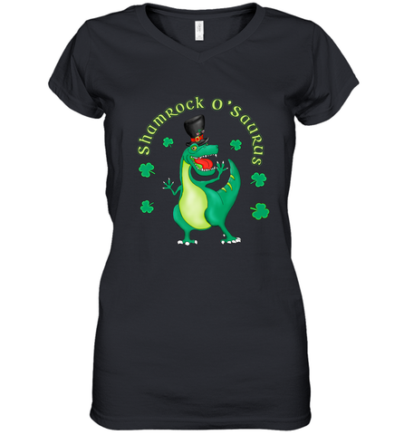 T Rex Dinosaur St. Patrick's Day Irish Funny Women's V-Neck T-Shirt Women's V-Neck T-Shirt / Black / S Women's V-Neck T-Shirt - jonhlittlestore88