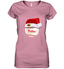 Philadelphia Phillies logo Baseball Ball Christmas Santa Hat Xmas Sport Funny Snow Women's V-Neck T-Shirt Women's V-Neck T-Shirt - jonhlittlestore88