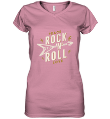 Peace Rock and Roll Love Music Guitar Retro Hippie Women's V-Neck T-Shirt Women's V-Neck T-Shirt - jonhlittlestore88