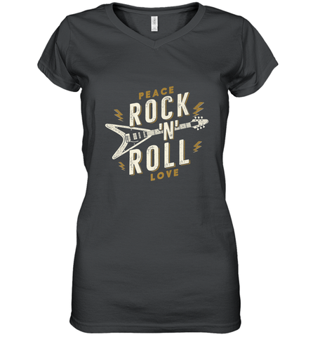 Peace Rock and Roll Love Music Guitar Retro Hippie Women's V-Neck T-Shirt Women's V-Neck T-Shirt / Black / S Women's V-Neck T-Shirt - jonhlittlestore88