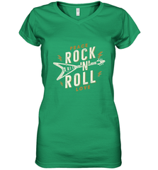 Peace Rock and Roll Love Music Guitar Retro Hippie Women's V-Neck T-Shirt Women's V-Neck T-Shirt - jonhlittlestore88