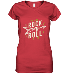 Peace Rock and Roll Love Music Guitar Retro Hippie Women's V-Neck T-Shirt Women's V-Neck T-Shirt - jonhlittlestore88