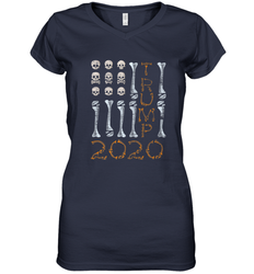 US Flag Skull Halloween Costume Bones Election Trump 2020 Women's V-Neck T-Shirt