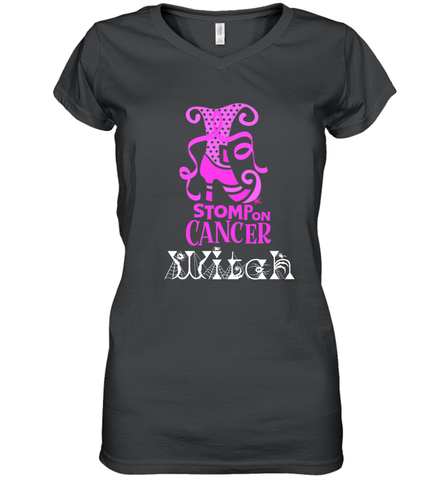 Stomp On Cancer Witch High Heel Breast Cancer Halloween Women's V-Neck T-Shirt Women's V-Neck T-Shirt / Black / S Women's V-Neck T-Shirt - jonhlittlestore88