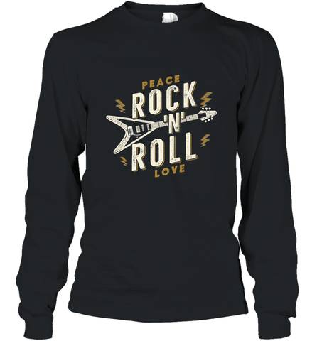 Peace Rock and Roll Love Music Guitar Retro Hippie Long Sleeve T-Shirt Long Sleeve T-Shirt / Black / S Long Sleeve T-Shirt - jonhlittlestore88