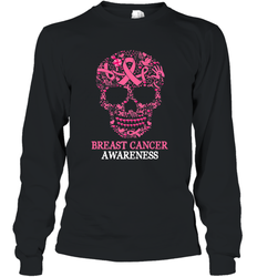 Tattoo Skull Halloween Breast Cancer Awareness Long Sleeve T-Shirt
