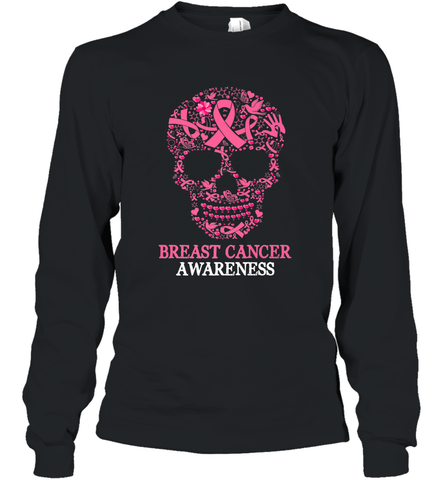Tattoo Skull Halloween Breast Cancer Awareness Long Sleeve T-Shirt Long Sleeve T-Shirt / Black / S Long Sleeve T-Shirt - jonhlittlestore88