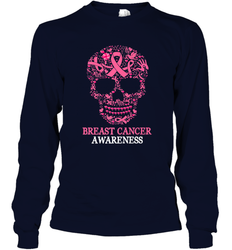Tattoo Skull Halloween Breast Cancer Awareness Long Sleeve T-Shirt
