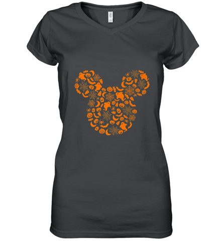 Disney Mickey Mouse Halloween Silhouette Women's V-Neck T-Shirt Women's V-Neck T-Shirt / Black / S Women's V-Neck T-Shirt - jonhlittlestore88