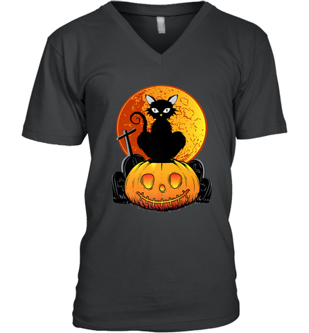 Happy Halloween Spooky Pumpkins Black Cat For Women Men's V-Neck Men's V-Neck / Black / S Men's V-Neck - jonhlittlestore88