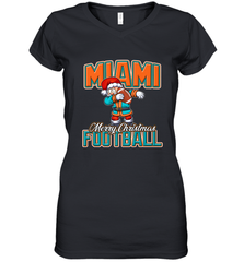 NFL Miami Christmas Dabbing Santa Playing Miami Football Women's V-Neck T-Shirt Women's V-Neck T-Shirt - jonhlittlestore88