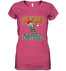NFL Miami Christmas Dabbing Santa Playing Miami Football Women's V-Neck T-Shirt Women's V-Neck T-Shirt - jonhlittlestore88