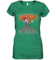 NFL Miami Christmas Dabbing Santa Playing Miami Football Women's V-Neck T-Shirt Women's V-Neck T-Shirt - jonhlittlestore88
