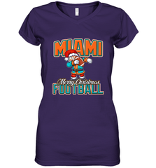 NFL Miami Christmas Dabbing Santa Playing Miami Football Women's V-Neck T-Shirt Women's V-Neck T-Shirt - jonhlittlestore88
