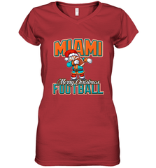 NFL Miami Christmas Dabbing Santa Playing Miami Football Women's V-Neck T-Shirt Women's V-Neck T-Shirt - jonhlittlestore88