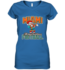 NFL Miami Christmas Dabbing Santa Playing Miami Football Women's V-Neck T-Shirt Women's V-Neck T-Shirt - jonhlittlestore88