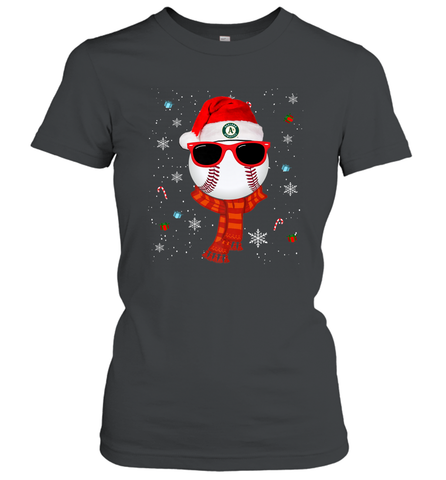 Oakland Athletics Logo Christmas Baseball Player Glasses Santa Hat Pajama Gift Women's T-Shirt Women's T-Shirt / Black / S Women's T-Shirt - jonhlittlestore88