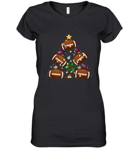 NFL Christmas Pajama Football Christmas Ornaments Tree Xmas Gift Women's V-Neck T-Shirt Women's V-Neck T-Shirt / Black / S Women's V-Neck T-Shirt - jonhlittlestore88