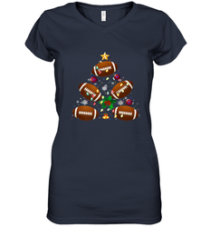 NFL Christmas Pajama Football Christmas Ornaments Tree Xmas Gift Women's V-Neck T-Shirt