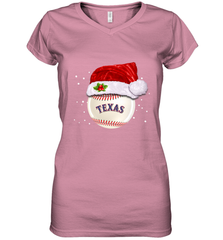 Texas Rangers Logo Baseball Ball Christmas Santa Hat Xmas Sport Funny Snow Women's V-Neck T-Shirt Women's V-Neck T-Shirt - jonhlittlestore88