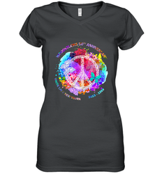 Woodstocks 50th Anniversary Peace Love tee Women's V-Neck T-Shirt
