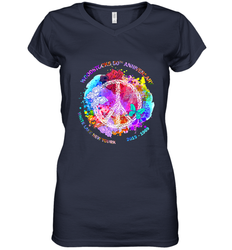 Woodstocks 50th Anniversary Peace Love tee Women's V-Neck T-Shirt
