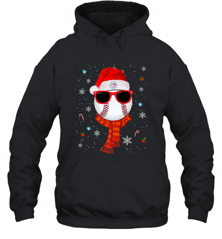 Toronto Blue Jays LogoChristmas Baseball Player Glasses Santa Hat Pajama Gift Hooded Sweatshirt Hooded Sweatshirt / Black / S Hooded Sweatshirt - jonhlittlestore88