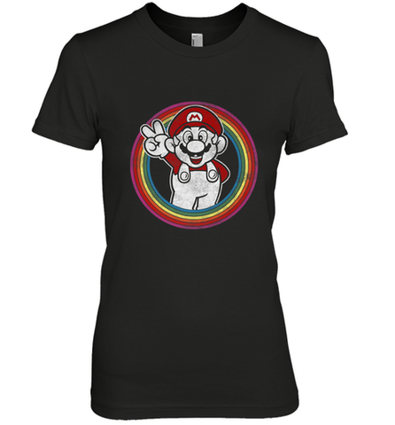 Super Mario Rainbow Circle Distressed Logo Women's Premium T-Shirt Women's Premium T-Shirt / Black / XS Women's Premium T-Shirt - jonhlittlestore88
