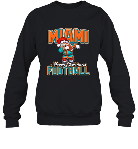 NFL Miami Christmas Dabbing Santa Playing Miami Football Crewneck Sweatshirt Crewneck Sweatshirt / Black / S Crewneck Sweatshirt - jonhlittlestore88
