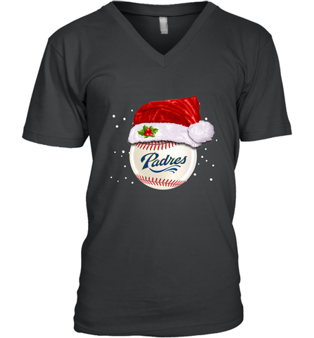 San Diego Padres Baseball Ball Christmas Santa Hat Xmas Sport Funny Snow Men's V-Neck Men's V-Neck / Black / S Men's V-Neck - jonhlittlestore88