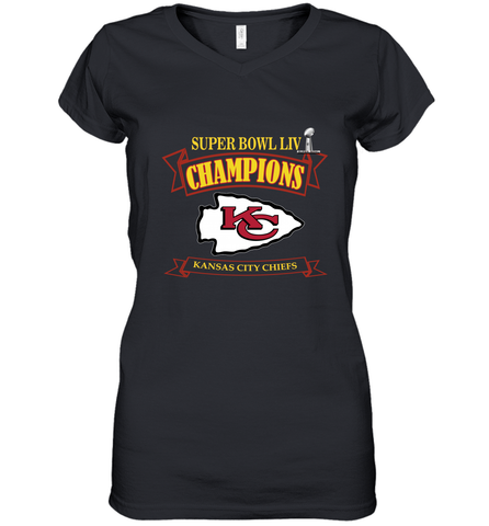 NFL Kansas City Chiefs Pro Line by Fanatics Super Bowl LIV Champions Women's V-Neck T-Shirt Women's V-Neck T-Shirt / Black / S Women's V-Neck T-Shirt - jonhlittlestore88