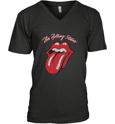 Mens The Rolling Stones Script Tongue Logo Men's V-Neck Men's V-Neck / Black / S Men's V-Neck - jonhlittlestore88