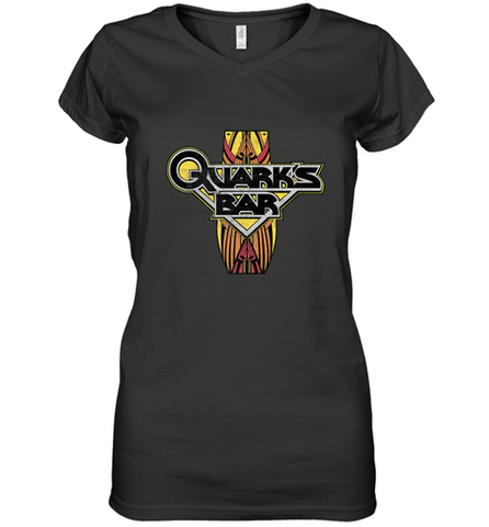 Star Trek DS9 Quark's Bar Vintage Logo Women's V-Neck T-Shirt Women's V-Neck T-Shirt / Black / S Women's V-Neck T-Shirt - jonhlittlestore88