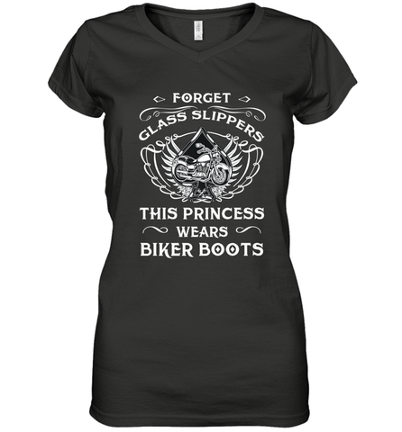 Forget glass slippers this princess wears biker boots Women's V-Neck T-Shirt Women's V-Neck T-Shirt / Black / S Women's V-Neck T-Shirt - jonhlittlestore88