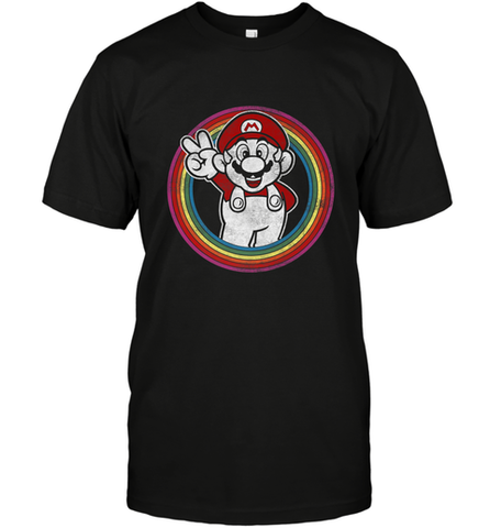 Super Mario Rainbow Circle Distressed Logo Men's T-Shirt Men's T-Shirt / Black / S Men's T-Shirt - jonhlittlestore88