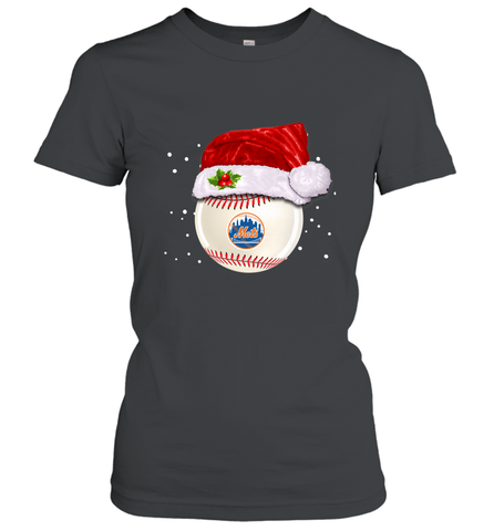 New York Mets Logo Baseball Ball Christmas Santa Hat Xmas Sport Funny Snow Women's T-Shirt Women's T-Shirt / Black / S Women's T-Shirt - jonhlittlestore88