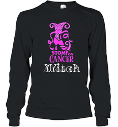 Stomp On Cancer Witch High Heel Breast Cancer Halloween Long Sleeve T-Shirt