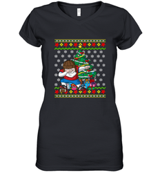 NFL Ugly Christmas Dabbing Santa Football Gift Women's V-Neck T-Shirt